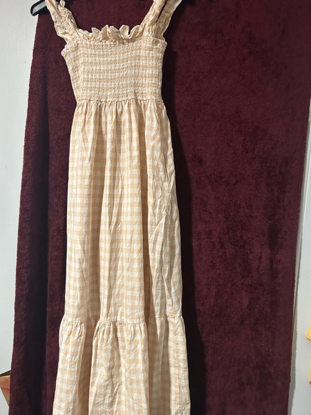 Boho Yellow Gingham Smocked Maxi Dress WITH POCKETS!